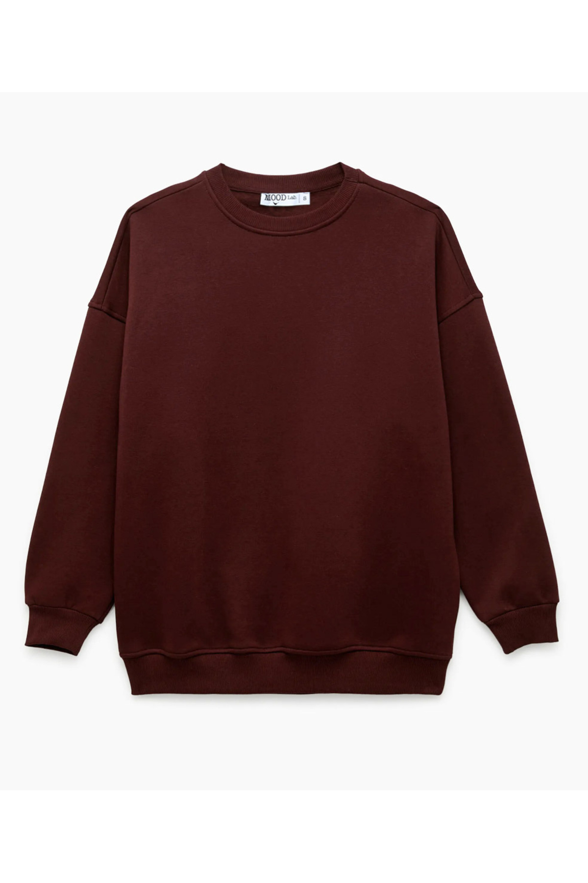 Bordo Kadin Polarli Sicak Tutan Örme 3 Iplik Pamuk Basic Sweatshirt_BEDEN_XL