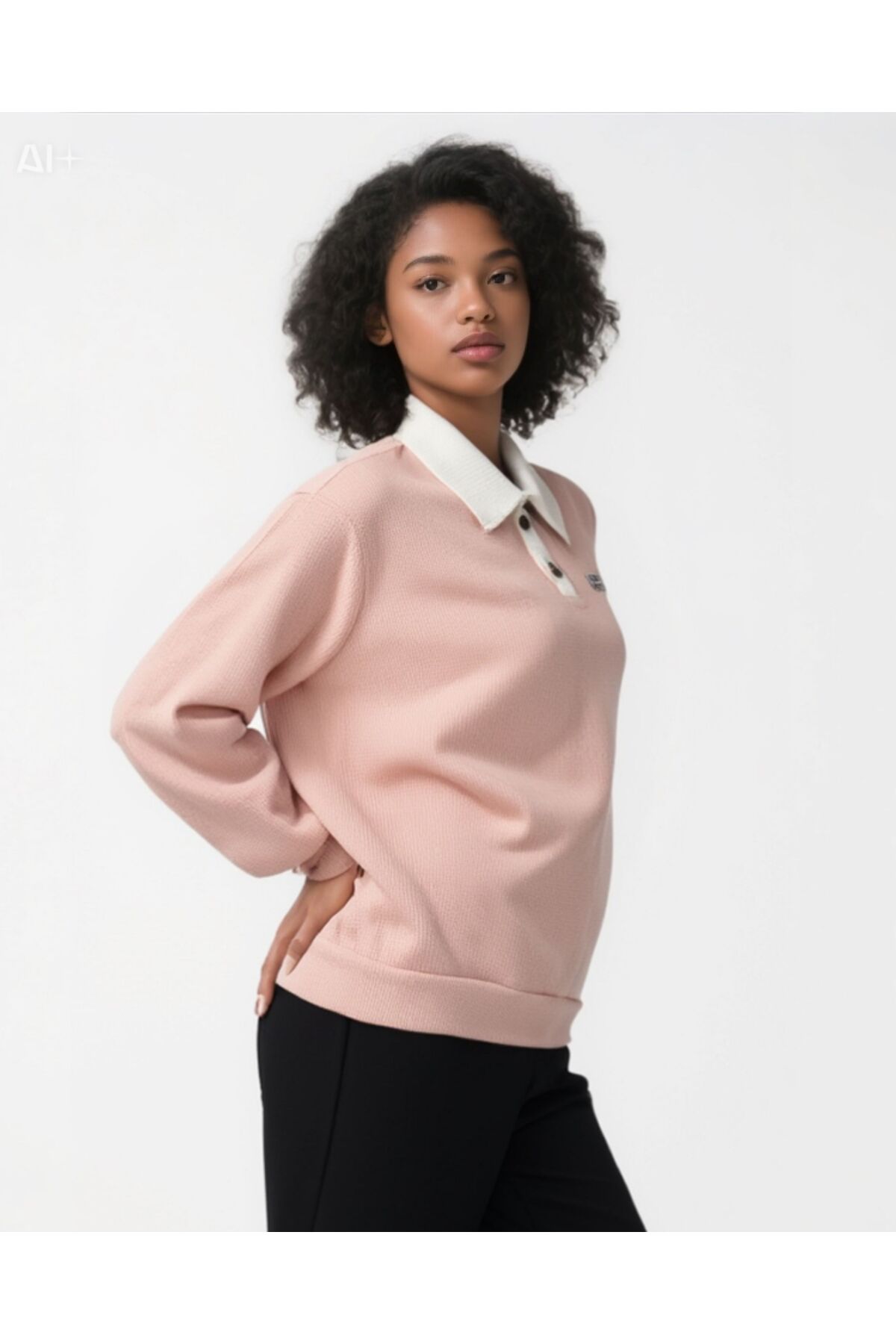 Polo Yaka Düğmeli Waffle Kumaştan Uzun Kol Tişört